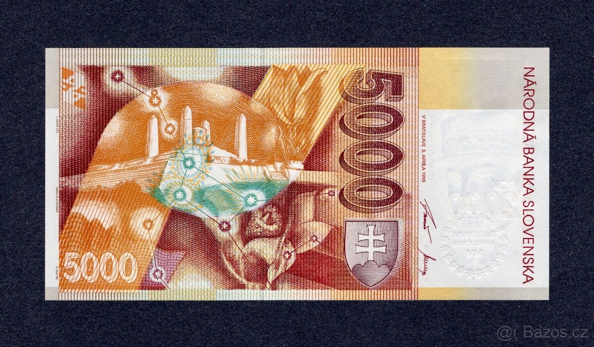 5000 Sk BIMILENIUM 2000, zlatý přetisk. Série A - UNC - 2