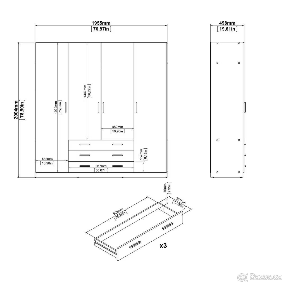 Prodám prostornou šatní skříň – 195,5 × 200,4 × 49,8 cm - 2
