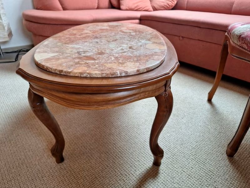 Konferenční stůl s italským mramorem a dřevo masiv - 2