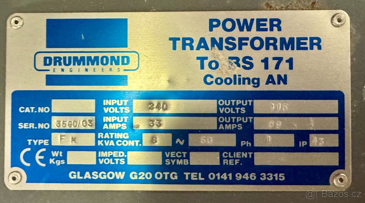 Masivní Jednofázový Transformátor 240V / 115V (8 kVA) - 2