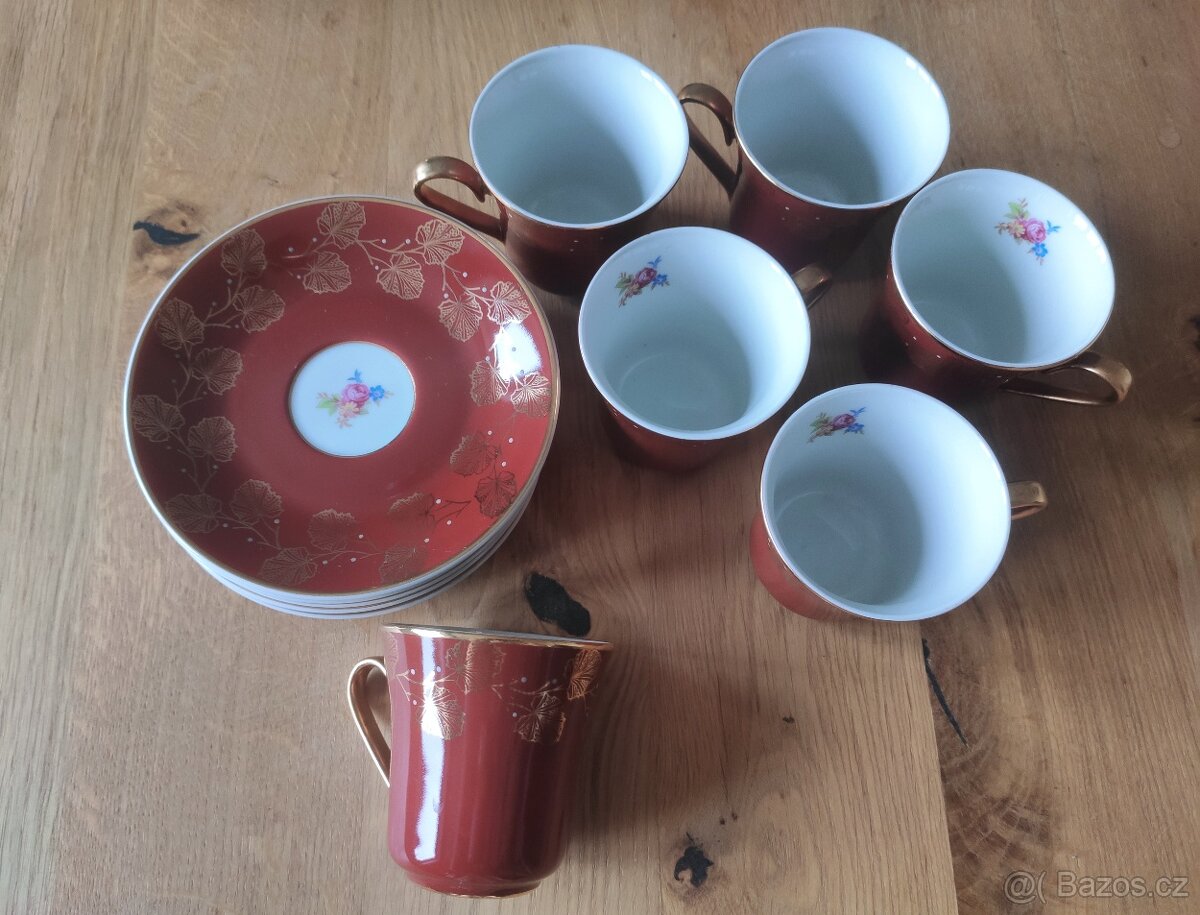 Kávový či čajový porcelánový servis JSK zlacený - 2