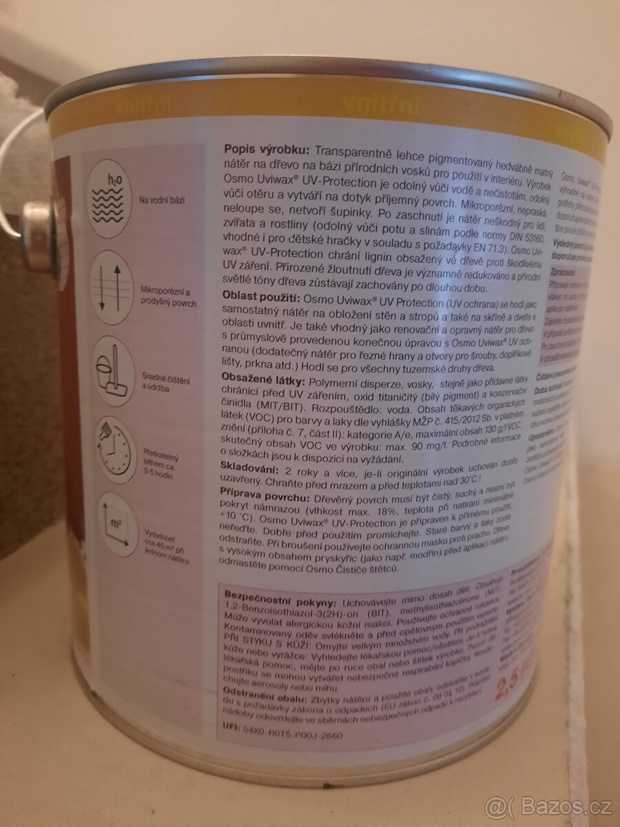 Vnitrni nater na drevo Uviwax UV - protection 7266 bílý smrk - 2