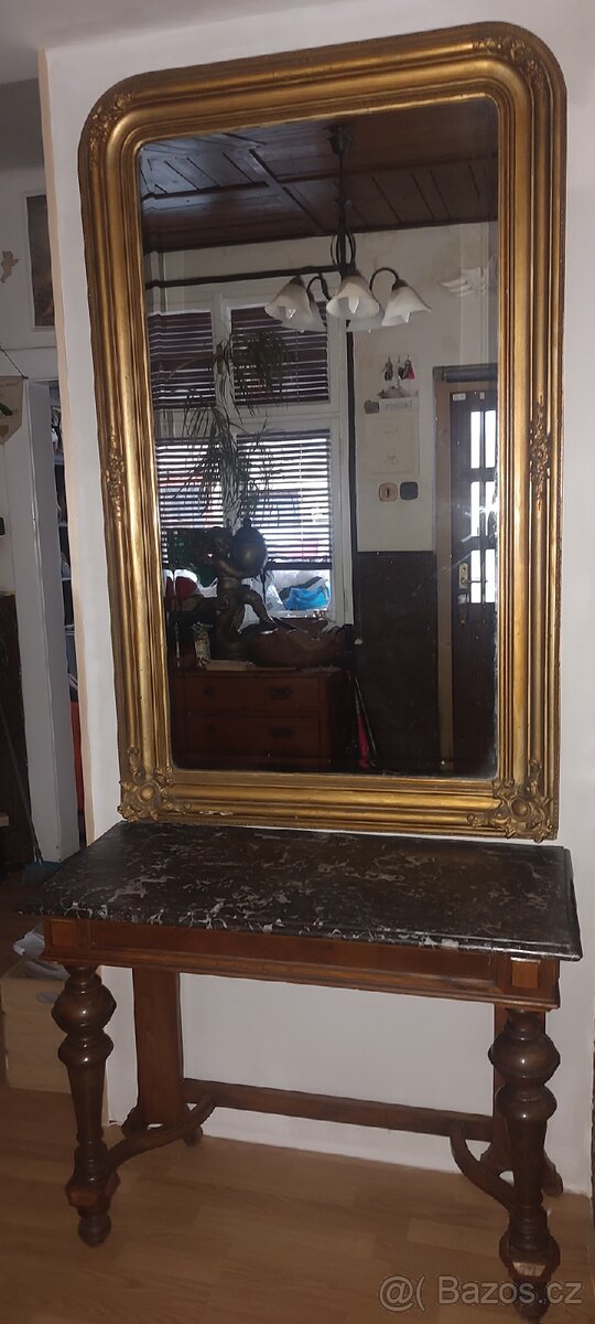 Starožitné zrcadlo + stolek zn. Biedermann - 2