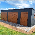 Plechová garáž 8×6 m-grafit tmavý matný/zlatý dub „BOLESLAV – pohled 2