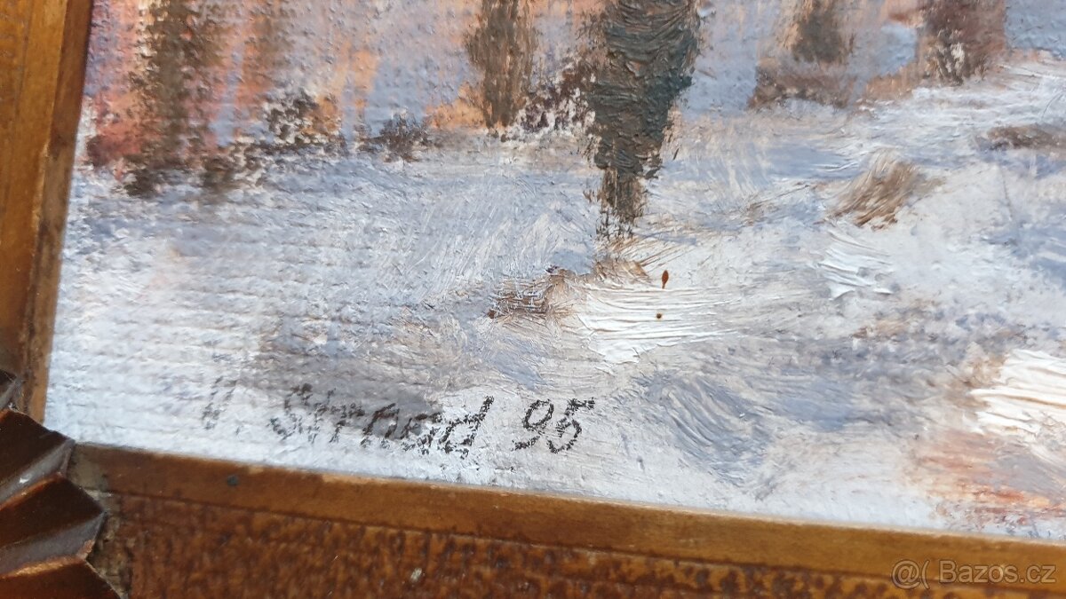 Obraz Ungelt v zimě, olej 20x25, autor Vojtěch Strnad, 1995 - 2