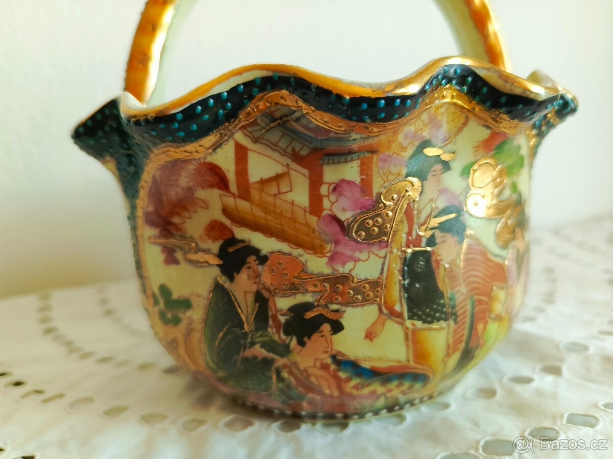 RETRO ČÍNSKÝ BOHATĚ ZDOBENÝ KOŠÍK S UCHEM - 2