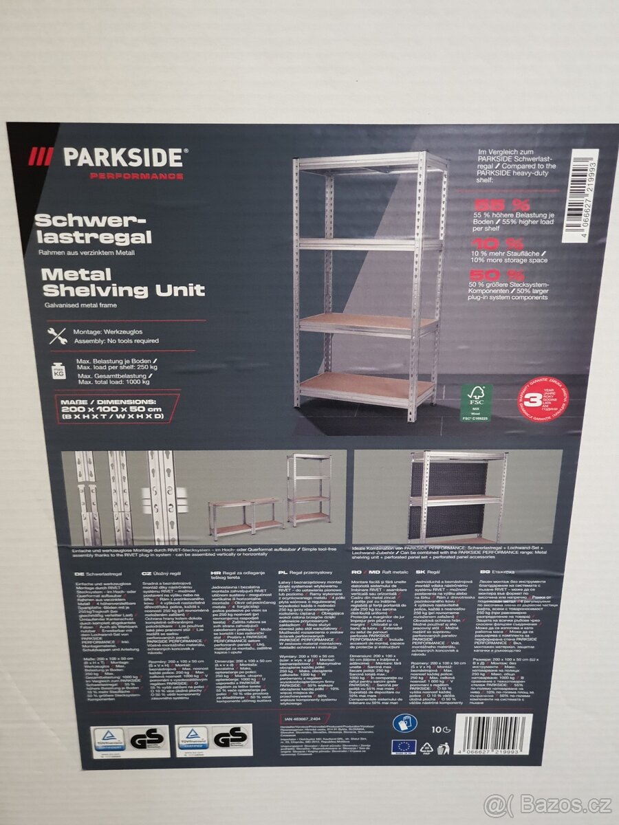 Vysokozátěžový regál, 1-7ks, sleva, NOVÝ, v 2m - 2