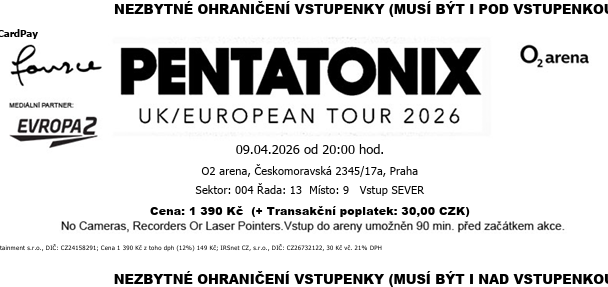 2 vstupenky PENTATONIX - 2