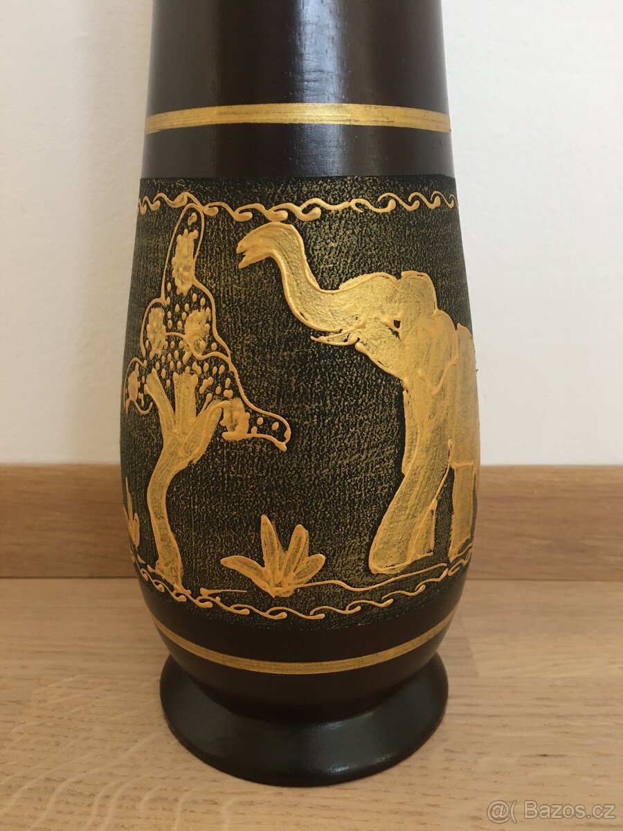 Dekorativní dřevěná váza z Thajska - výška 35 cm - 2