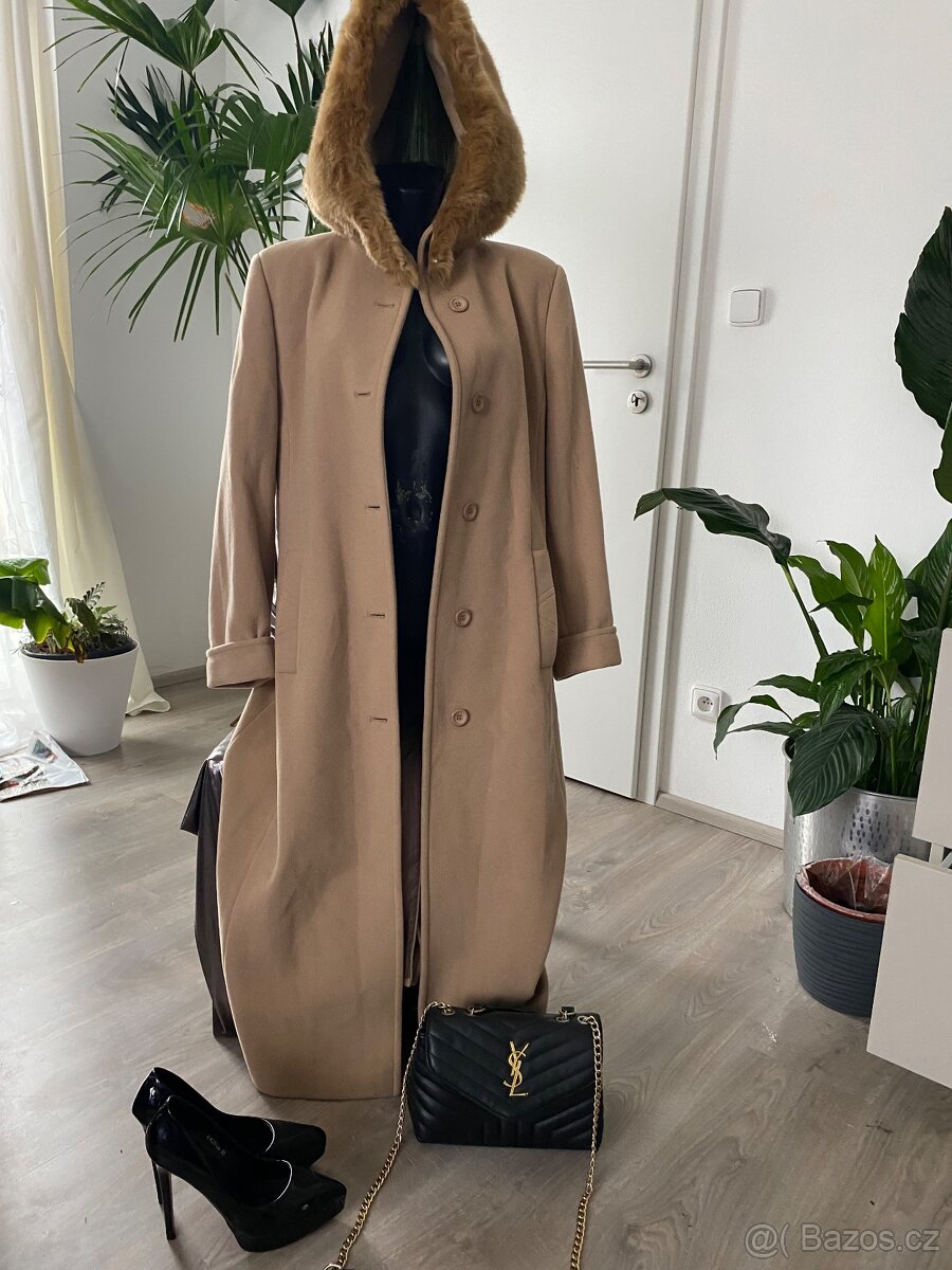 Kasmirovy vlneny bezovy kabat kapuce kozesina 38 - 2