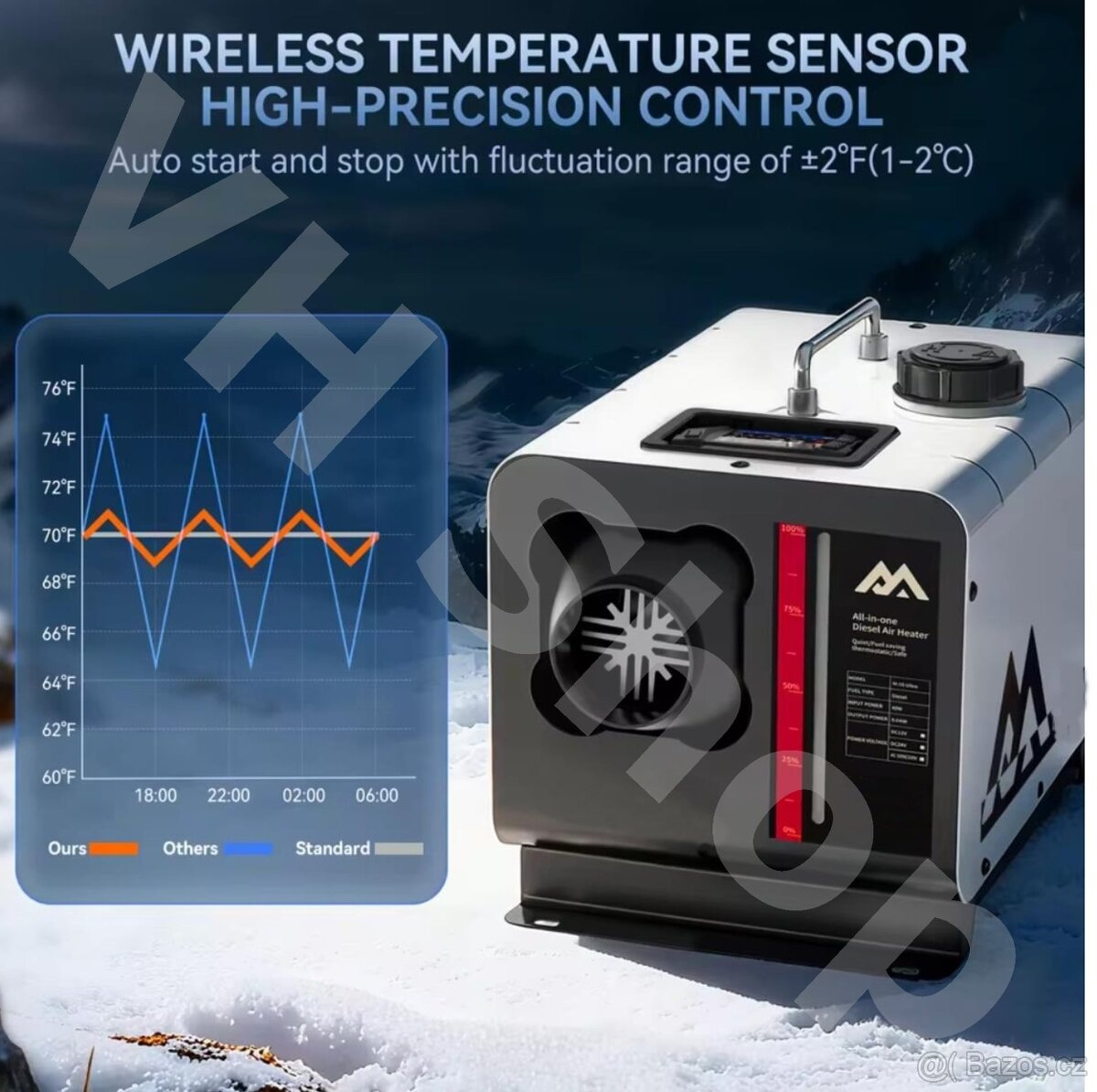Tiché naftové topení, model 2026, DO, 12/24V 8kW, CZ návod - 2