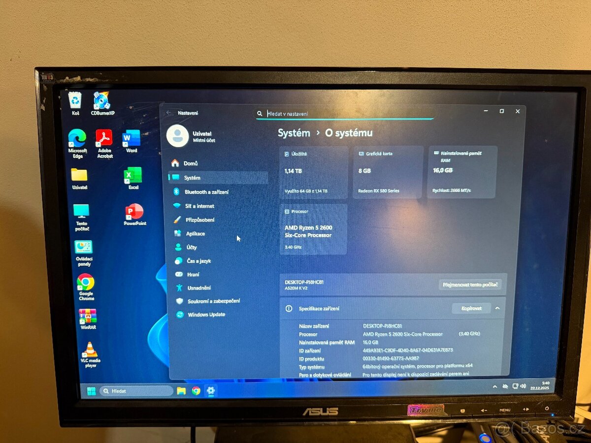 Herní PC 5. Ryzen 5 2600 16GB DDR4 NVme 256GB +1TB RX580 8GB - 2