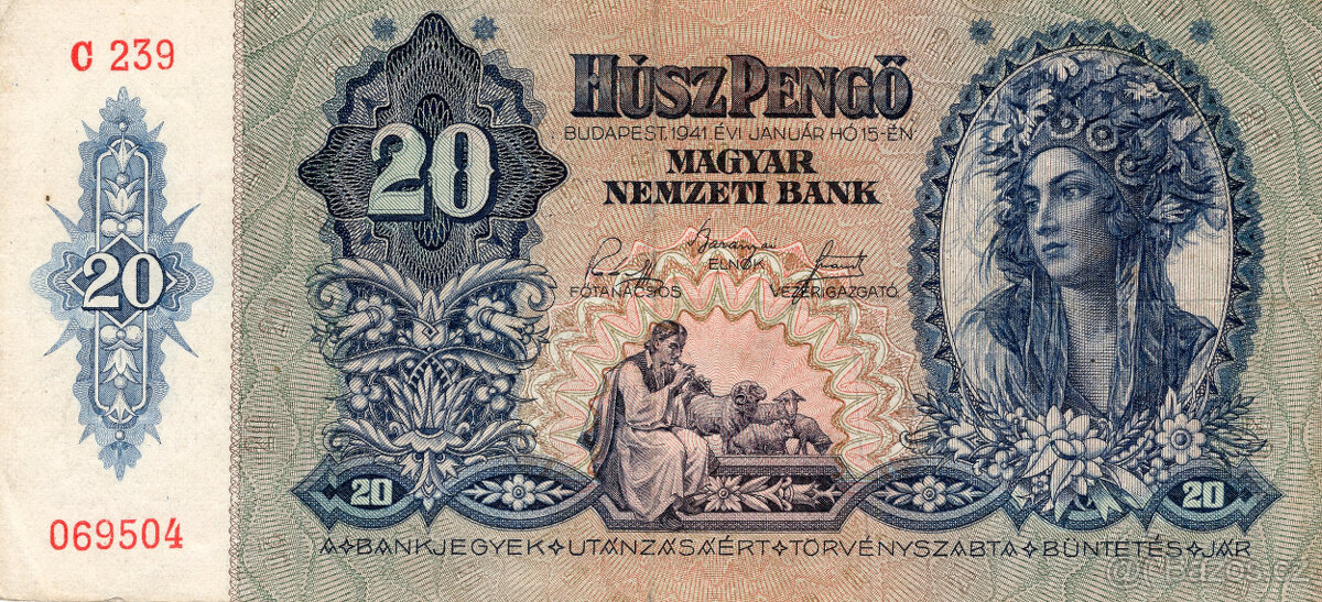 Bankovka Maďarsko 20 Pengö 1941, Vzácná série C 239 - 2