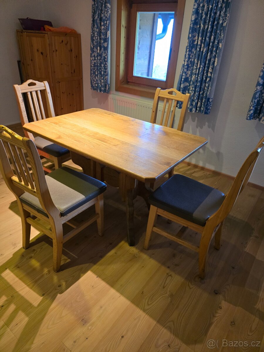 Masivní dřevěný stůl a židle (dub) - 2