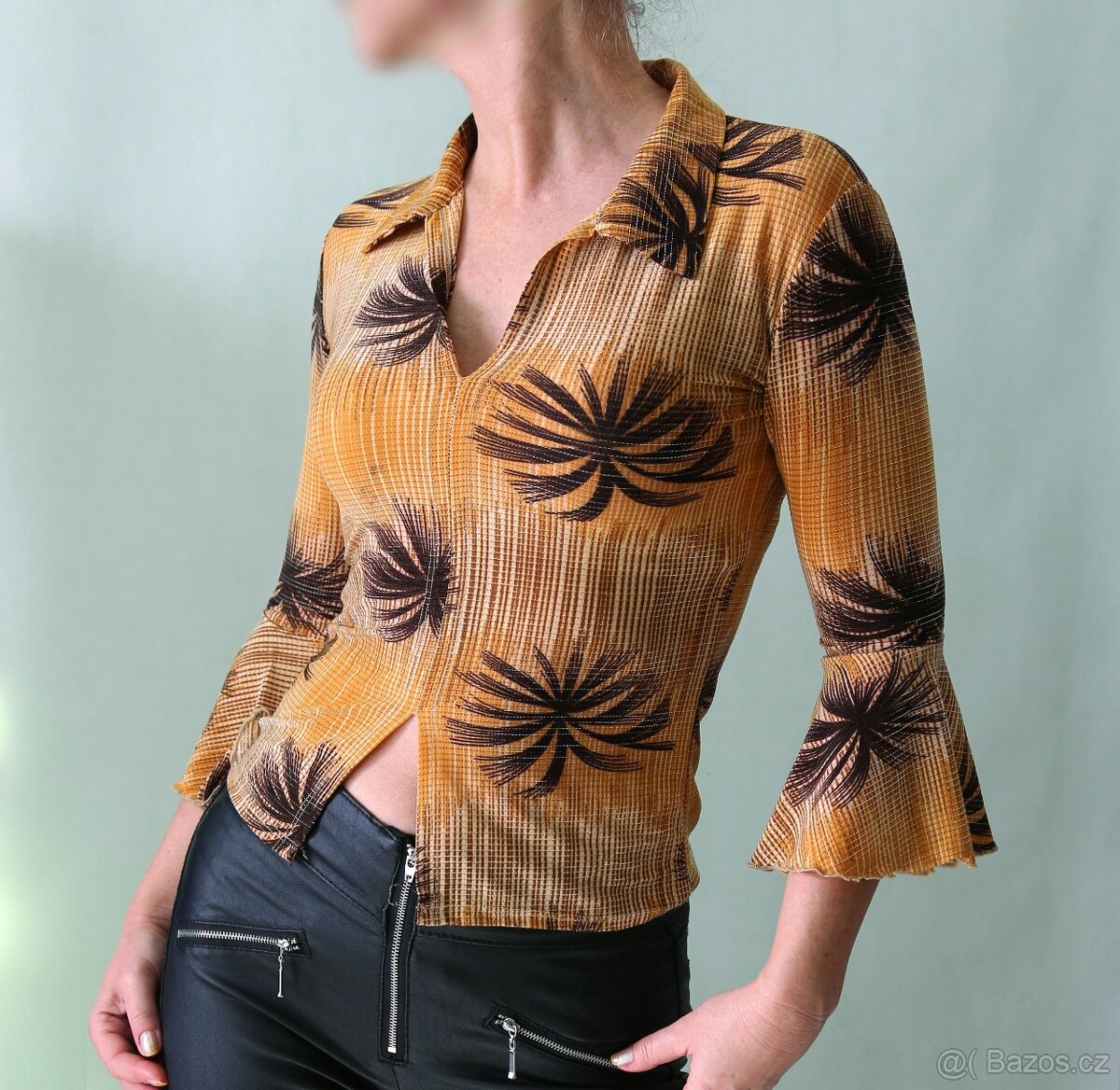 Elastická halenka s palmami a třpytivou nitkou, S - 2