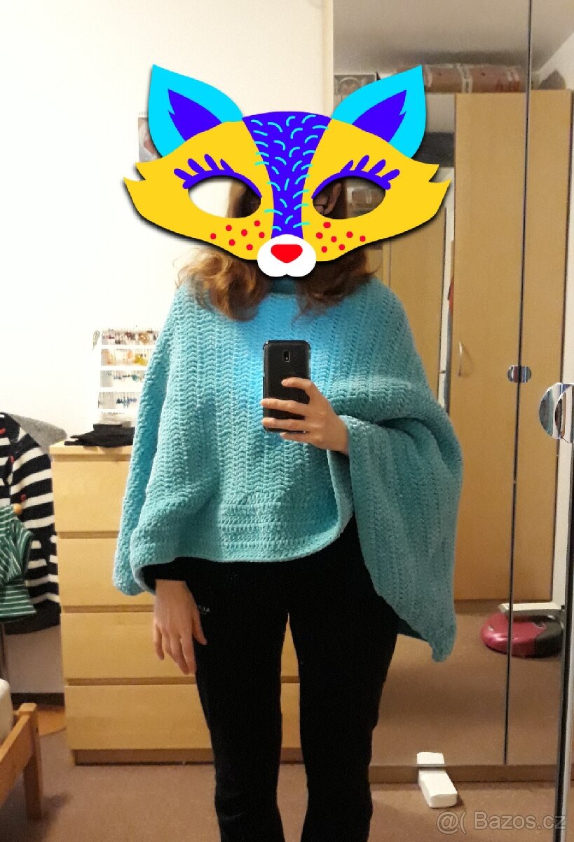 Tyrkysove pletene poncho - 2