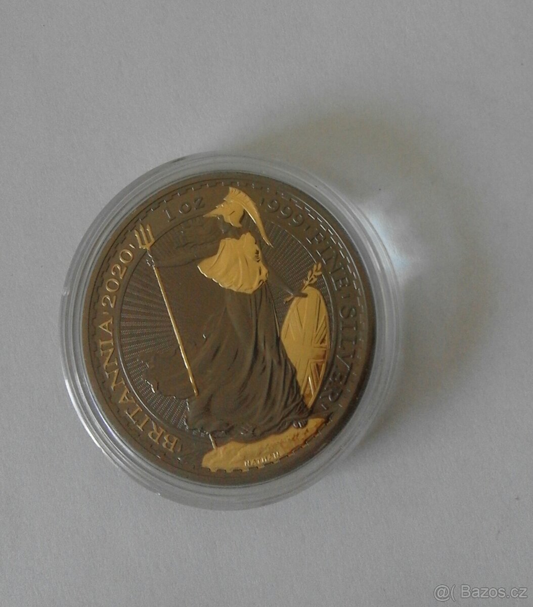 Stříbrná mince Britania , číslovaná , zdobena zlatem - 2