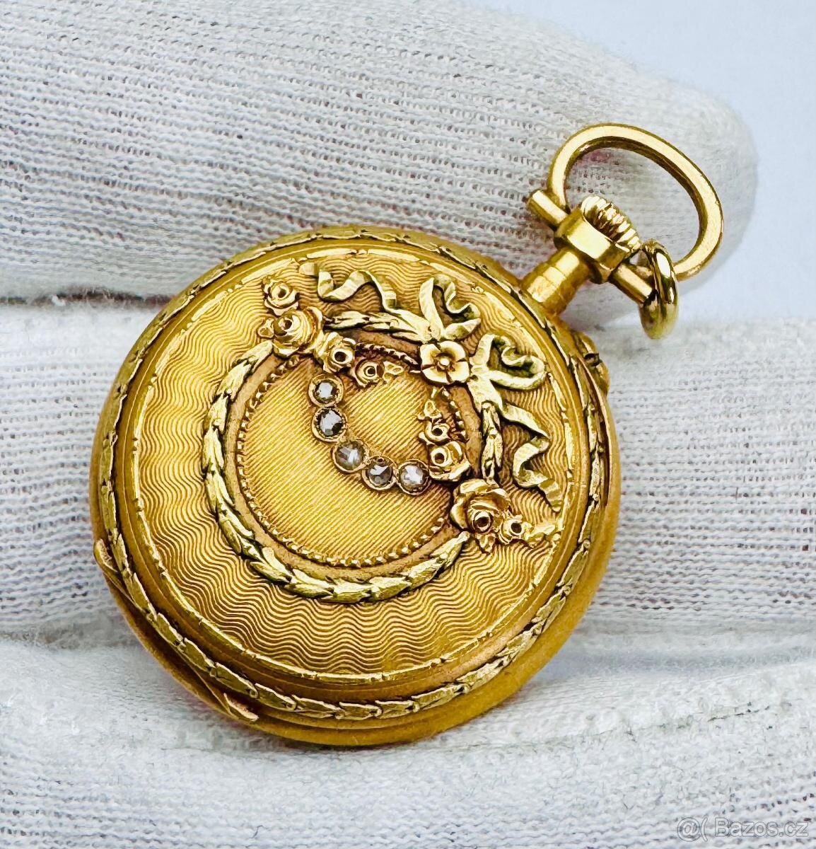 18K CELO ZLATÉ ATYPICKÉ KAPESNÍ HODINKY S DIAMANTY - FUNKČNÍ - 2