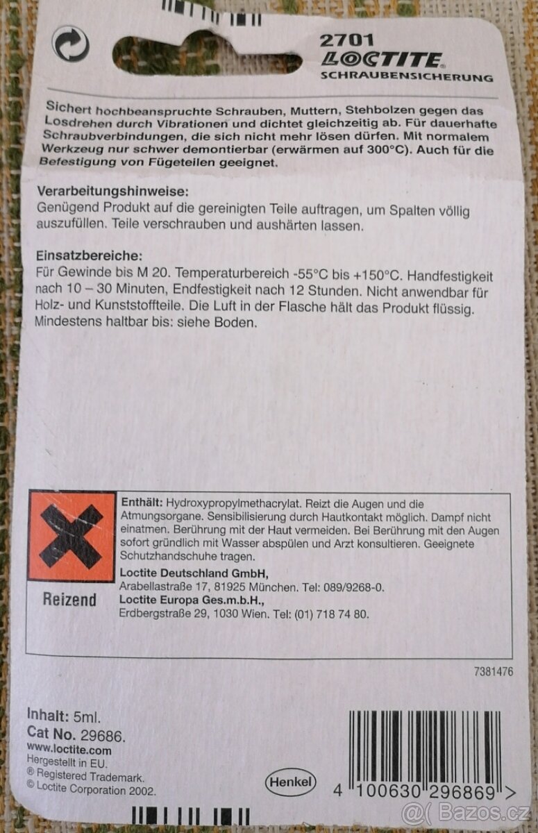 Lepidlo Loctite 2701 - NOVÉ - 2