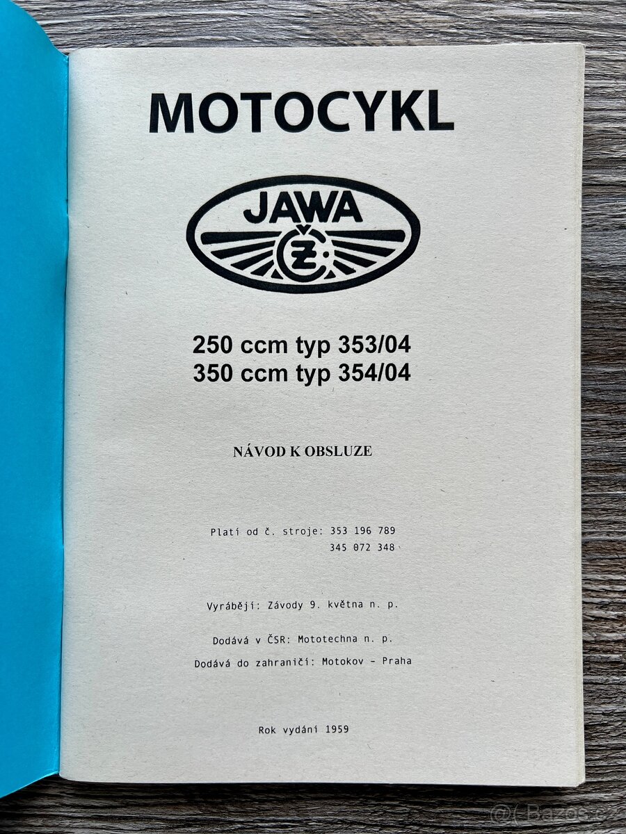 Návod k obsluze - ČZ - Jawa 250 / 350 ccm ( 1959 ) REPRINT - 2