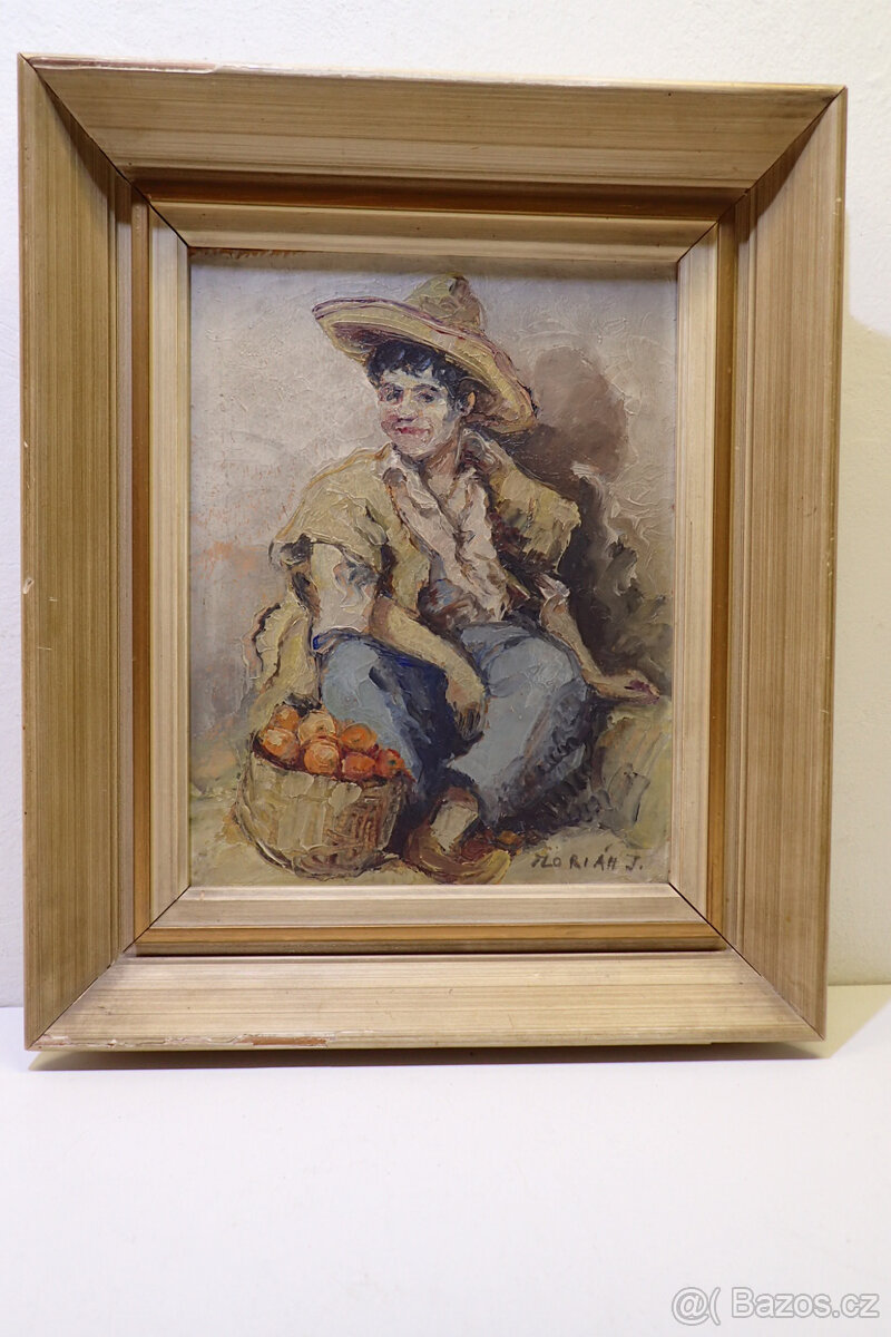 Florián Joža - Chlapec s jablky- starý Obraz - 2