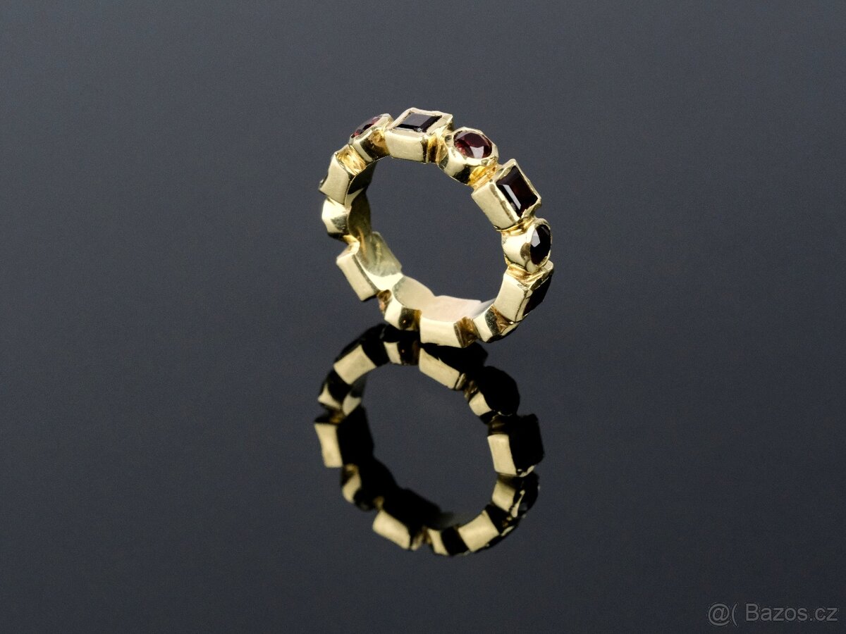 Prsten s granáty, zlato 585/1000 - 2