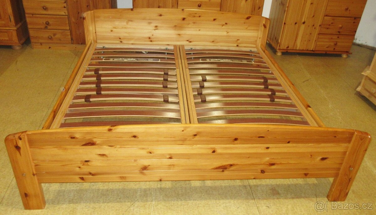 Borovicová postel s lamelovými rošty - celomasiv - 2
