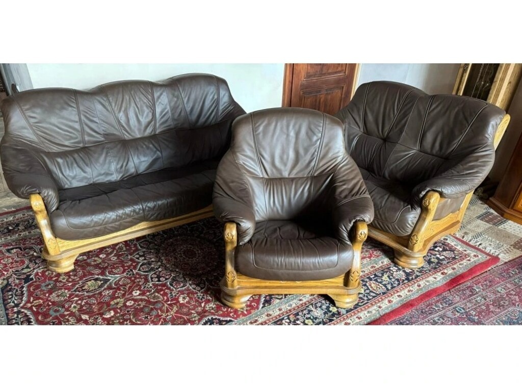 Dubová rustikální kožená sedačka, 3788 - 2