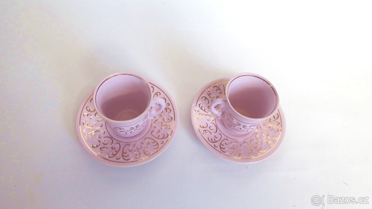 989_ Mokka souprava, růžový porcelán, 1990, retro, za vše - 2