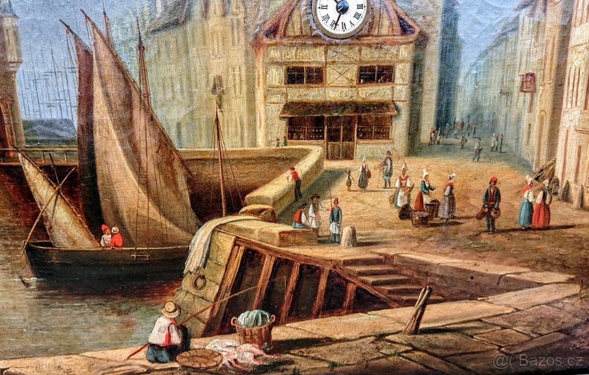 Krásné obrazové hodiny biedermeier - olej 19stol.- originál - 2