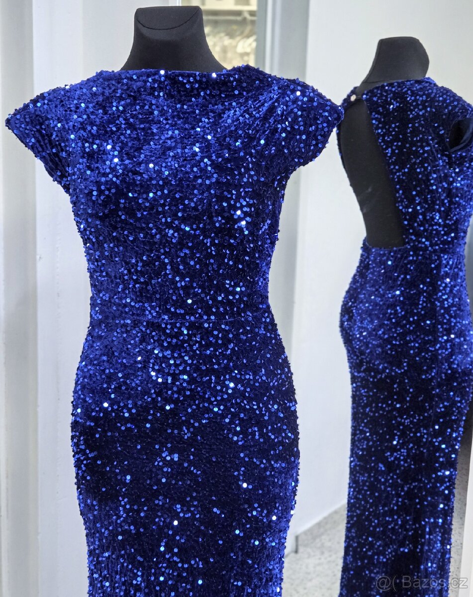 NOVÉ plesové šaty MODRÉ FLITROVÉ - 2