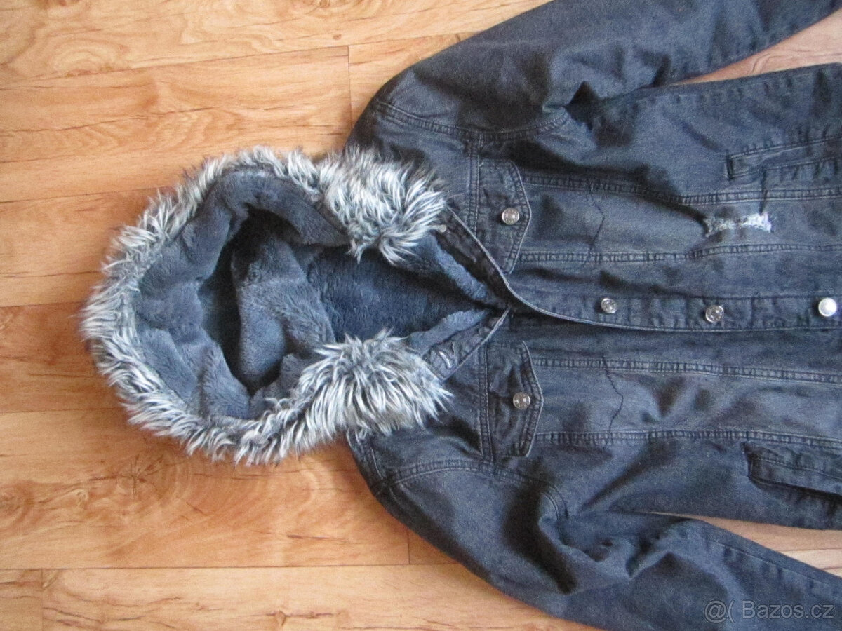 Zimní džínová bunda s kožíškem uvnitř, vel. M/38, jako nová - 2