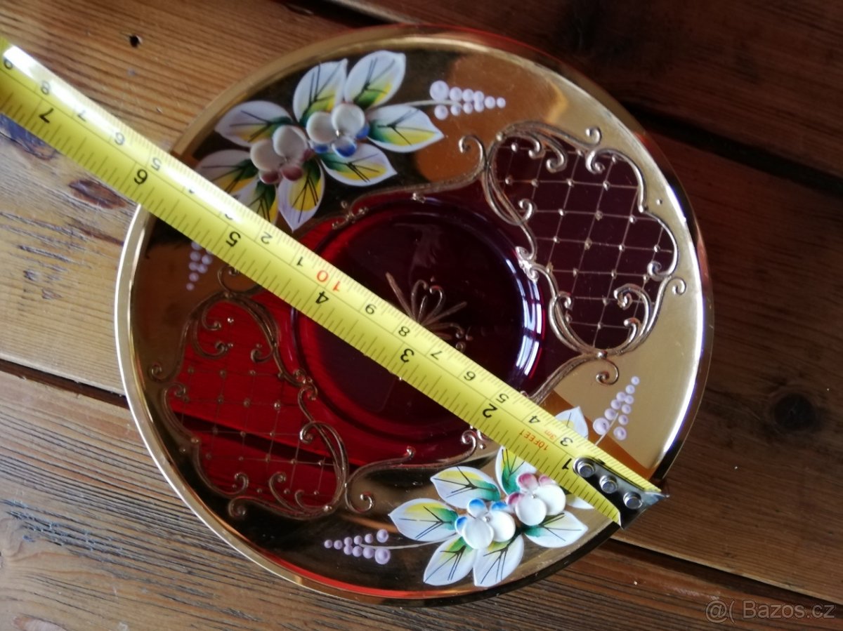 Bohemia Glass - talířek červeno-zlatý dekor - 2