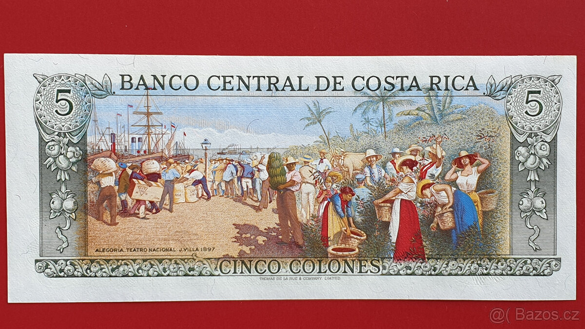 Bankovka KOSTARIKA 5 Colón rok 1989, špičkový stav UNC - 2