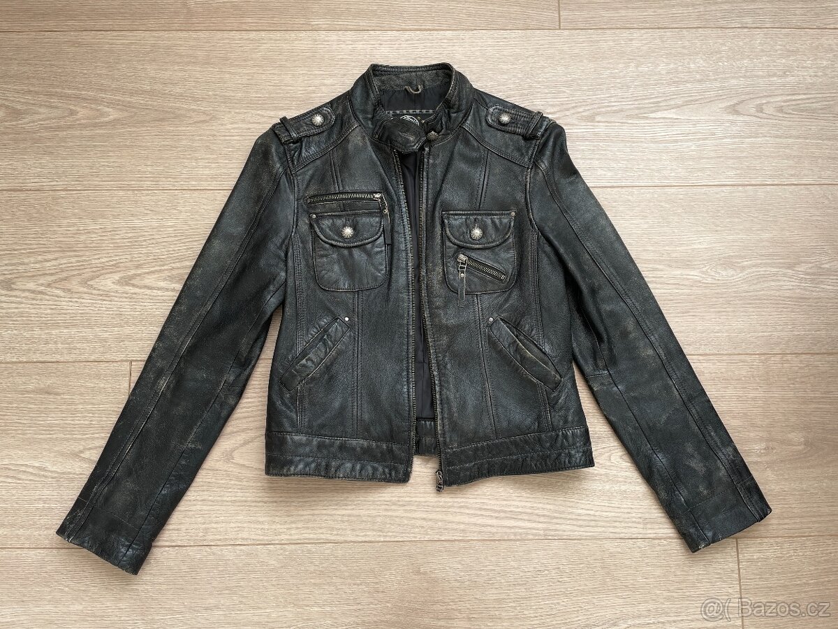 Dámská kožená bunda KARA tm. hnědá vel. 36 - 2