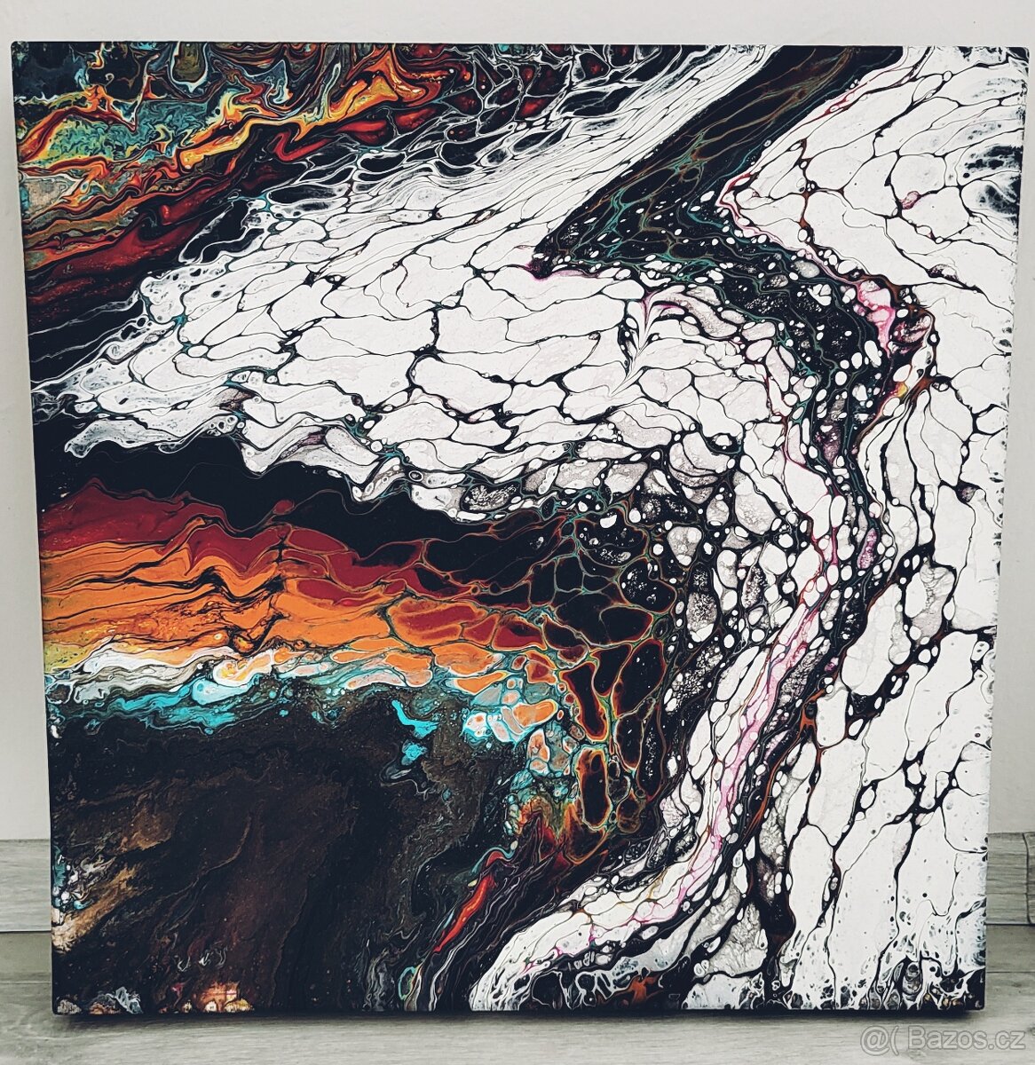 ABSTRAKTNÍ AKRYLOVÝ RUČNĚ MALOVANÝ OBRAZ,50×50×6,5 cm - 2
