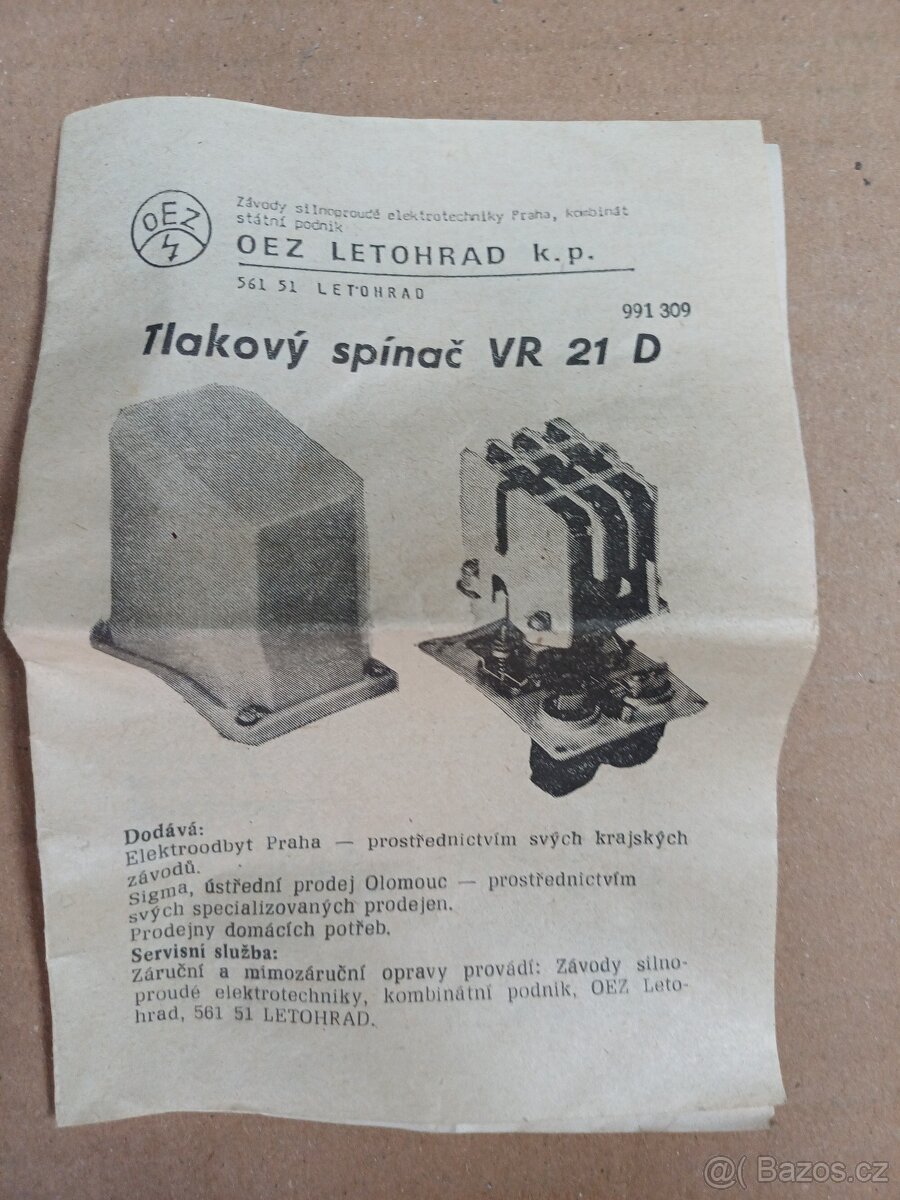 TLAKOVÝ SPÍNAČ FUNGL NOVÝ VR 21D - 2