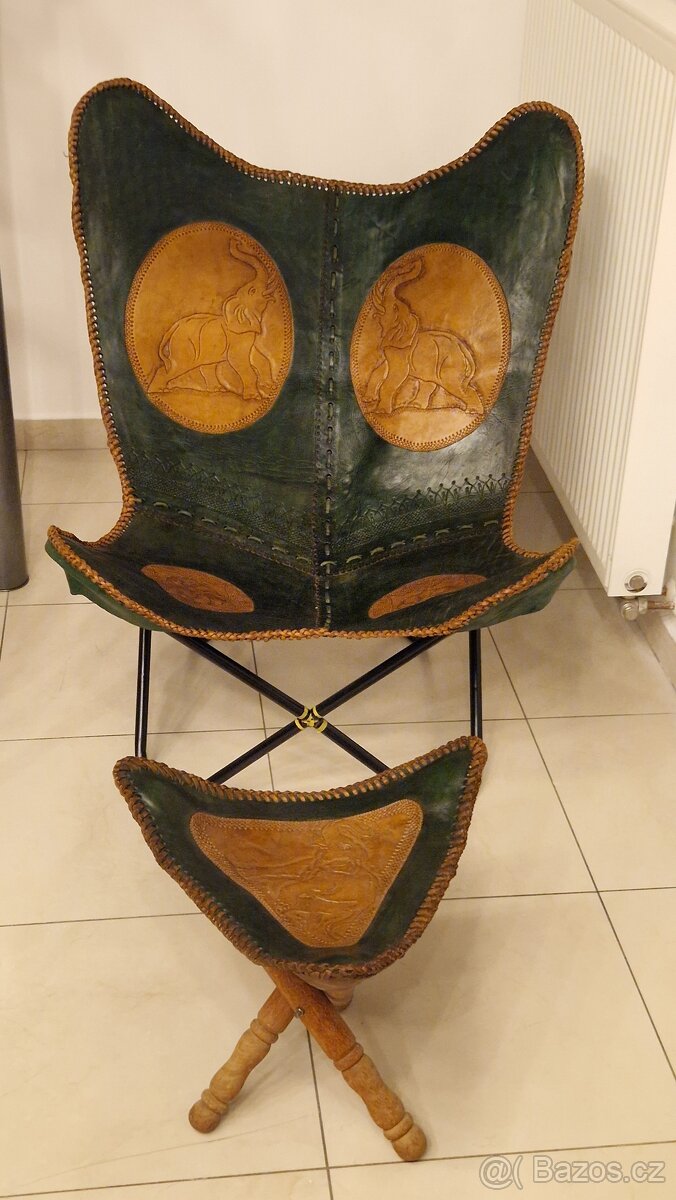 Kožené křeslo Butterfly s podnožkou - 2