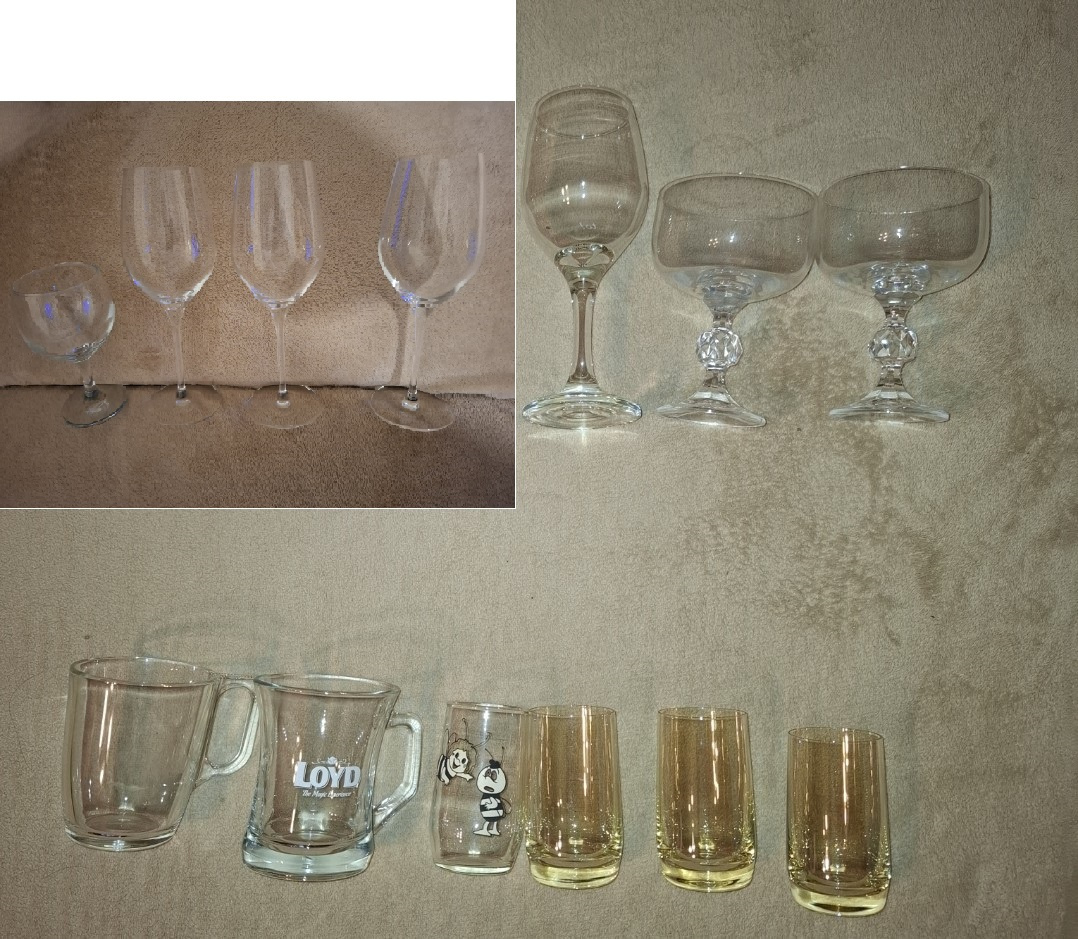 Prodám sadu skleniček: 18+4+6 ks a skleněný tác a mísu - 2