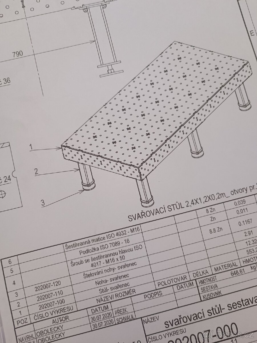 Svařovací stůl - výrobní dokumentace - 2