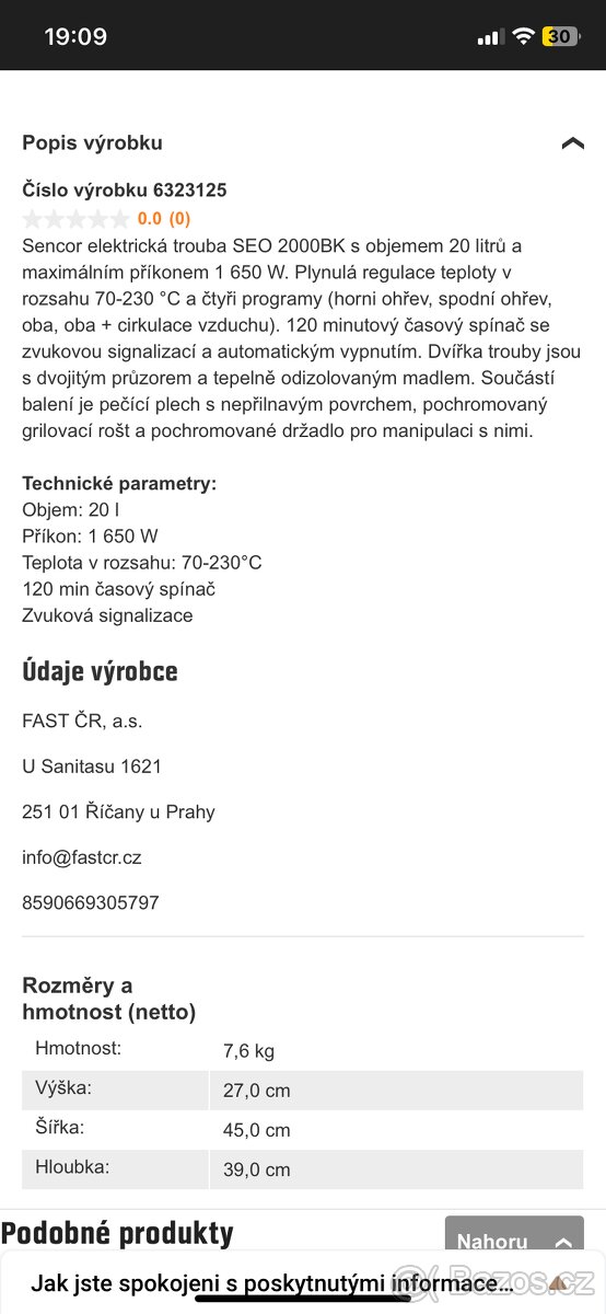 Malá trouba s horkovzduchem. - 2