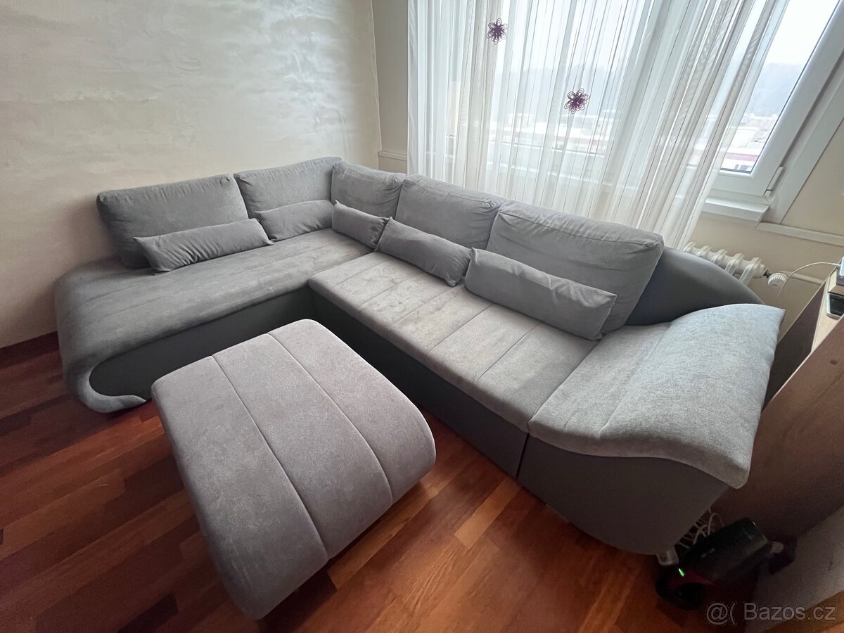 Rohová sedačka rozkládací + taburet - 2