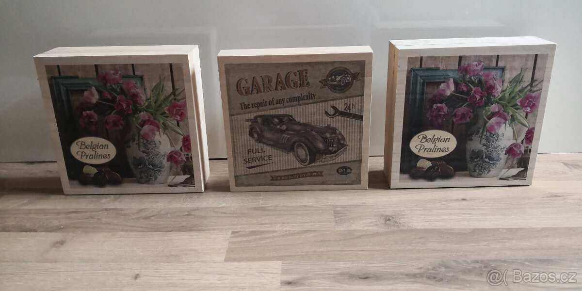 Set tří nových dřevěných krabiček s víky s potisky - 2