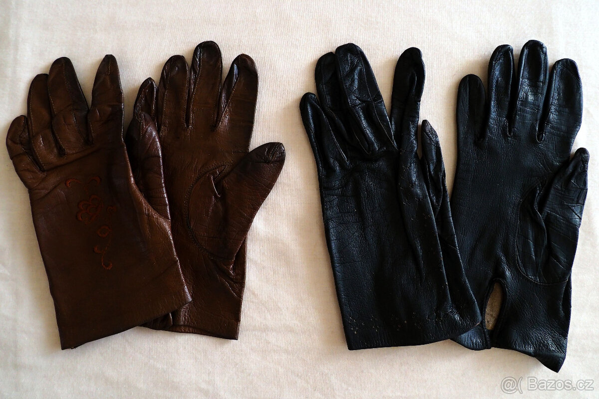 2x dámské kožené retro rukavičky - 2