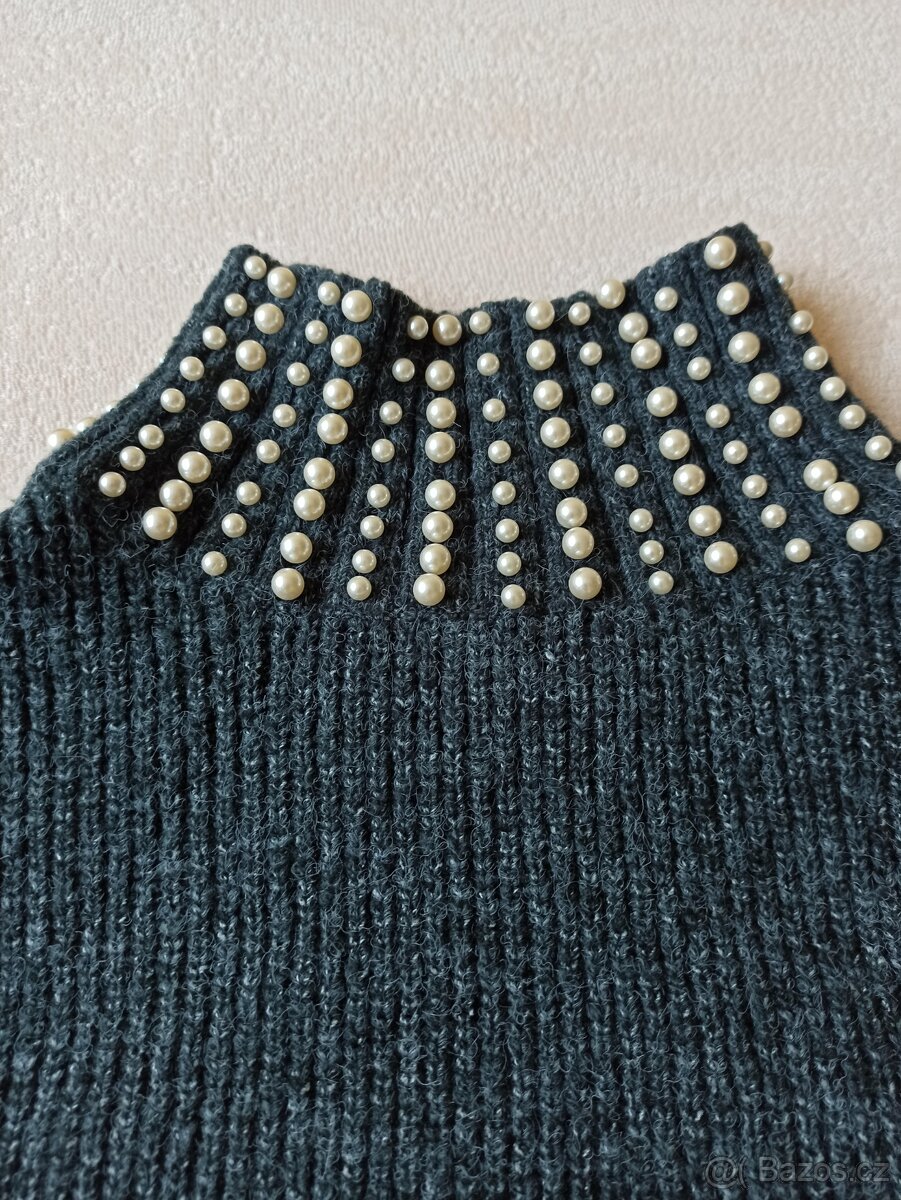 Dlouhý svetr/šaty s perličkami - 2
