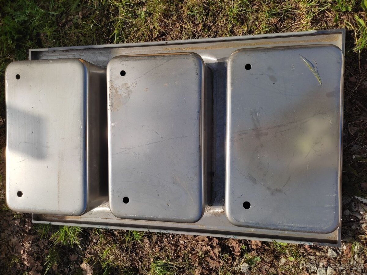nerezový trojdřez, police na gastro nádoby, dvojdřez - 2