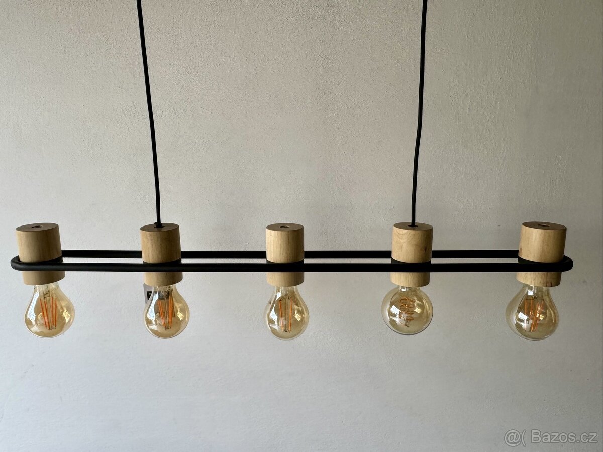 závěsný lustr na lanku kov, dřevo - 2