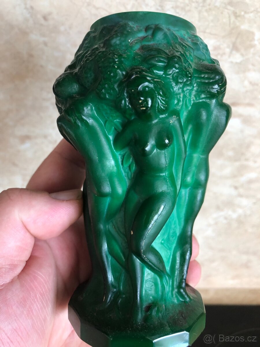 Váza a popelník malachitové sklo. - 2