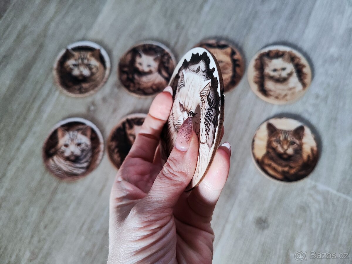 8x dřevěný podtácek, tácky kočka, kočky, kočičky - 2