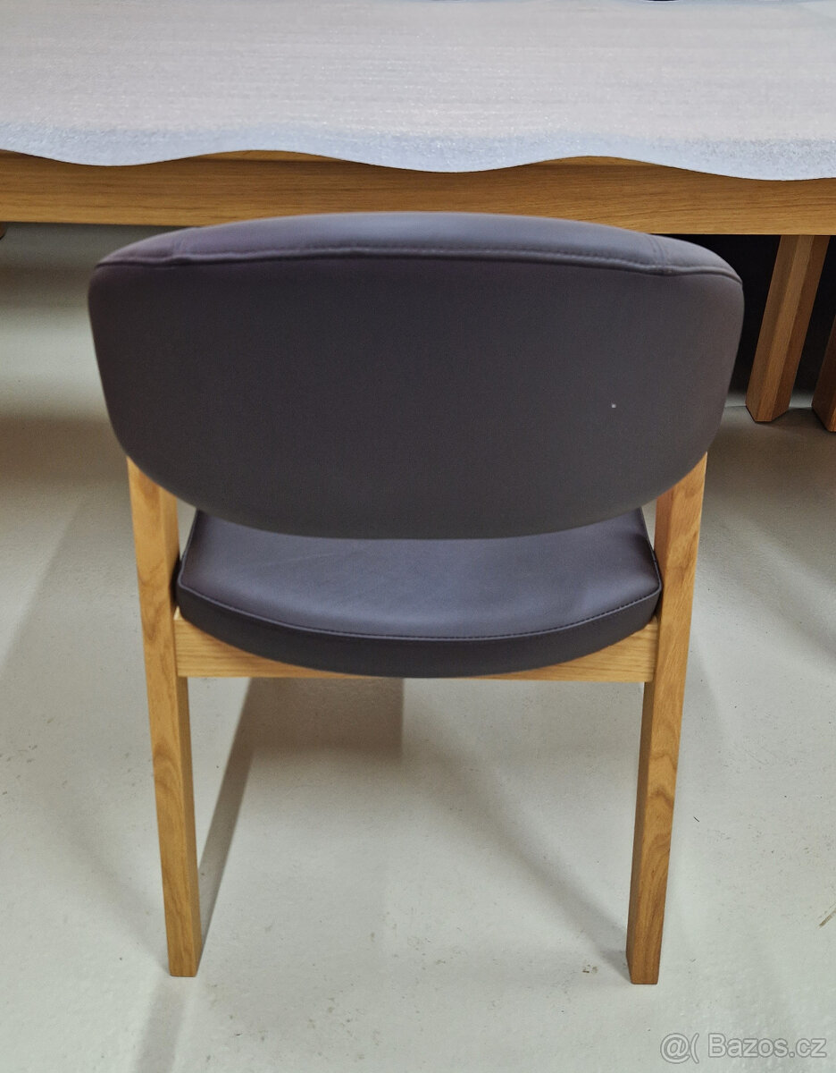 Nové jídelní křeslo Pravá kůže hnědá + masiv dub - 2